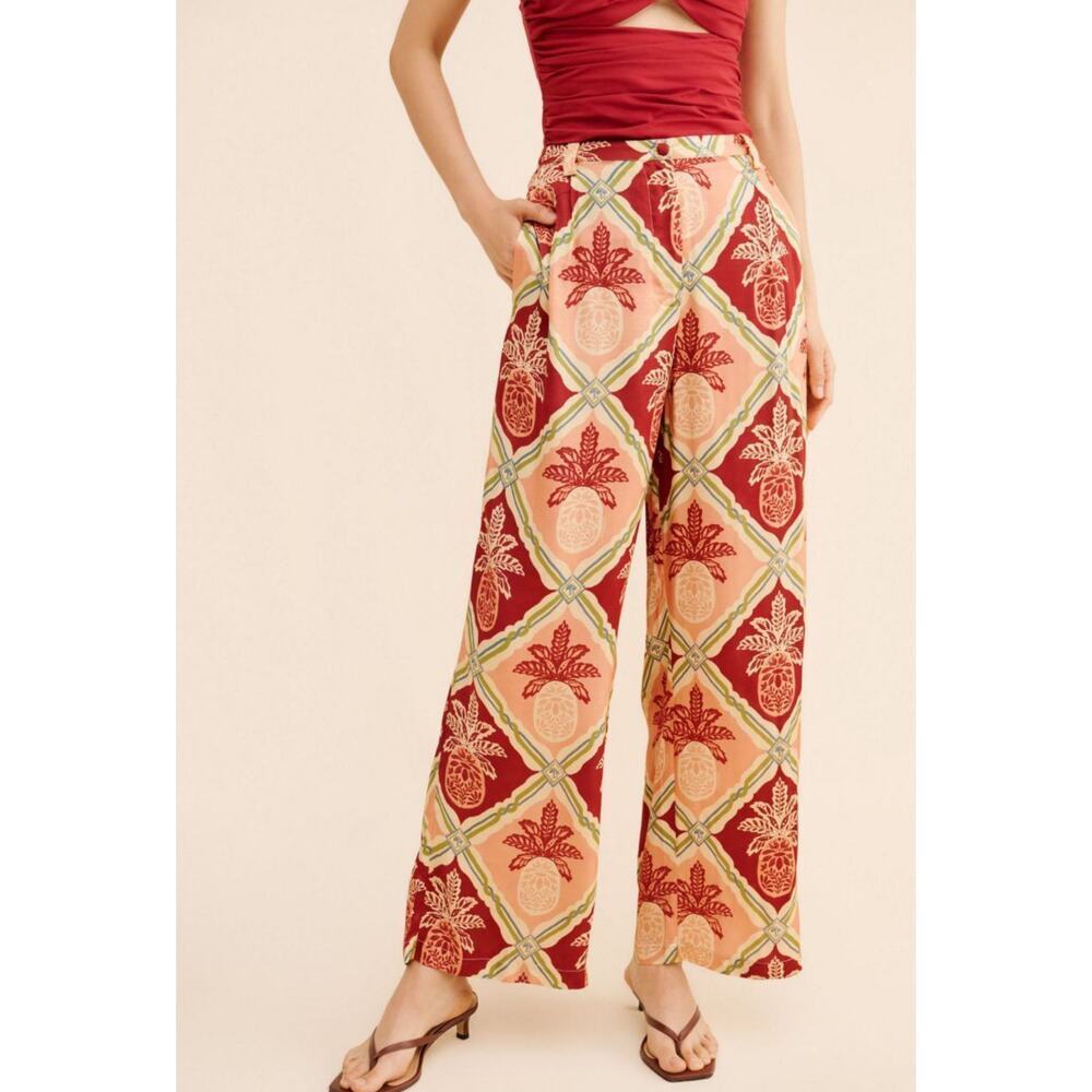 FARM Rio Pineapple Satin Wide-Leg Pants - Picture 2 of 2